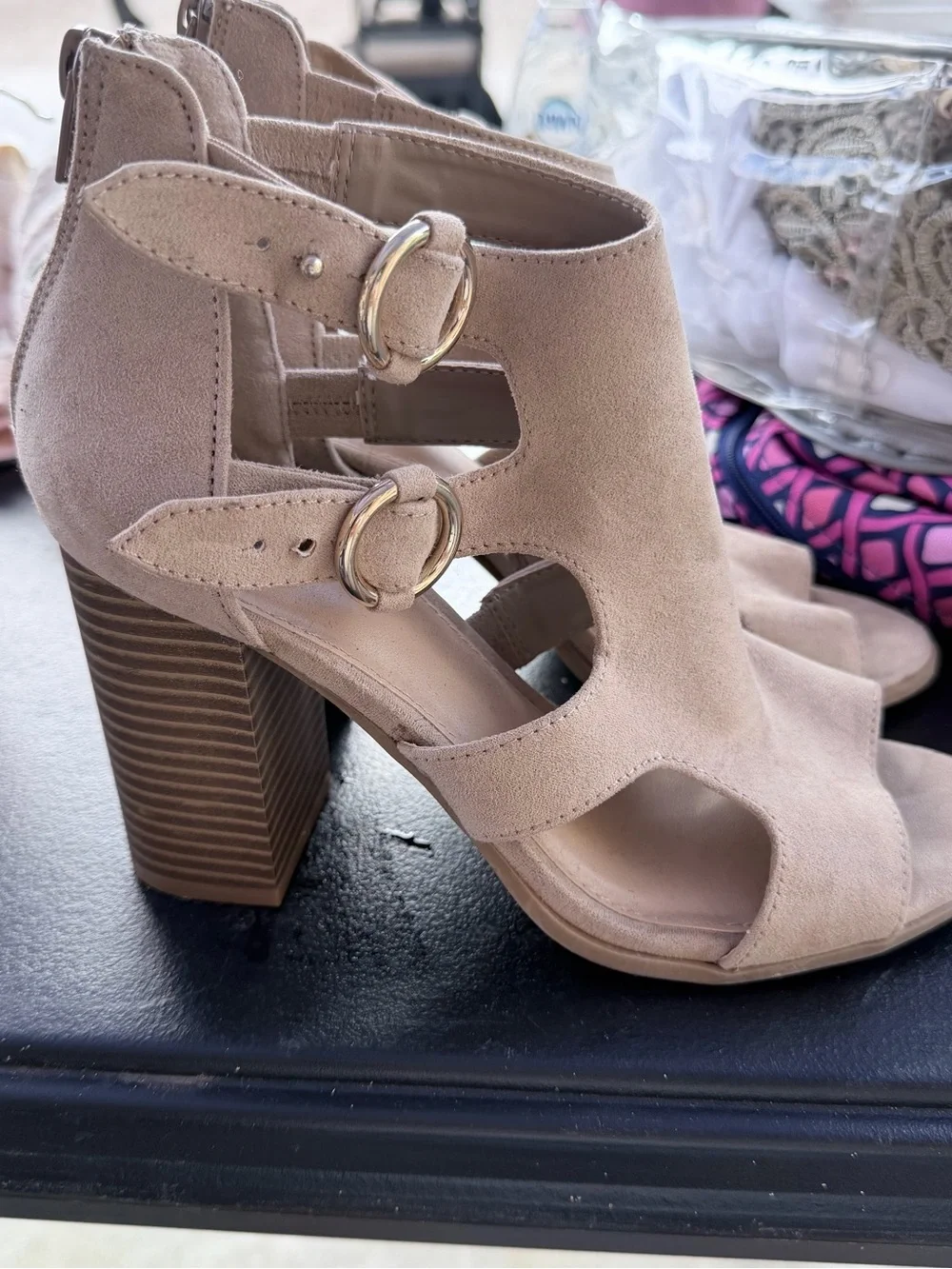 Apt. 9 Nude Suede Cutout Peep-Toe Heels
